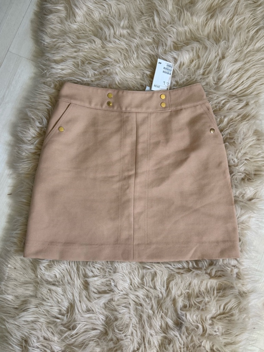 NWT H&M Beige Mini Skirt with Gold Button Accents